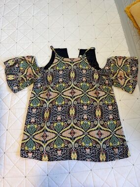 Cold-Shoulder Black Multi-Pattern Blouse